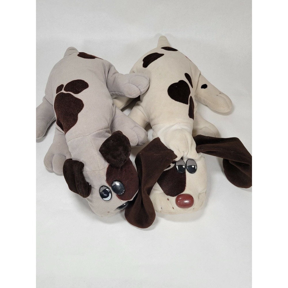 2 Pound Puppies 1985 Tonka 19” Plush Stuffed Animal Puppy Vintage 1-Gray 1-White
